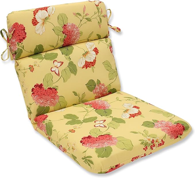 Pillow Perfect Bright Floral Indoor/Outdoor 1 Piece Split Back Chair Cushion Set With Ties, 1 Count, 40.5" x 21", Gold Risa Lemonade
