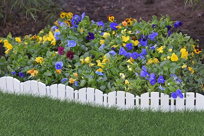 EASYFLEX No-Dig Garden Edging White Adirondack Wood-Look | 4.5 Inch Tall | Decorative | With Anchoring Spikes | 15 Foot Kit, Pack of 6