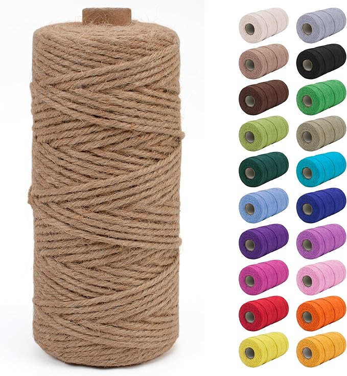 JeogYong 3mm Jute Twine String 328 Feet Natural Thick Garden Twine for Crafts, Outdoor, Gardening, Gift Wrapping, Plants, Packing Materials (Brown)