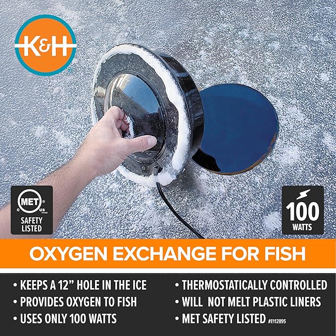 K&H Pet Products Pond Heater for Outdoor Ponds with Fish, Thermo-Pond 3.0 Deicer Keeps a Hold in the Ice for Oxygen Exchange for Live Fish, Energy Efficient, Safety Listed - 12in Black 100W