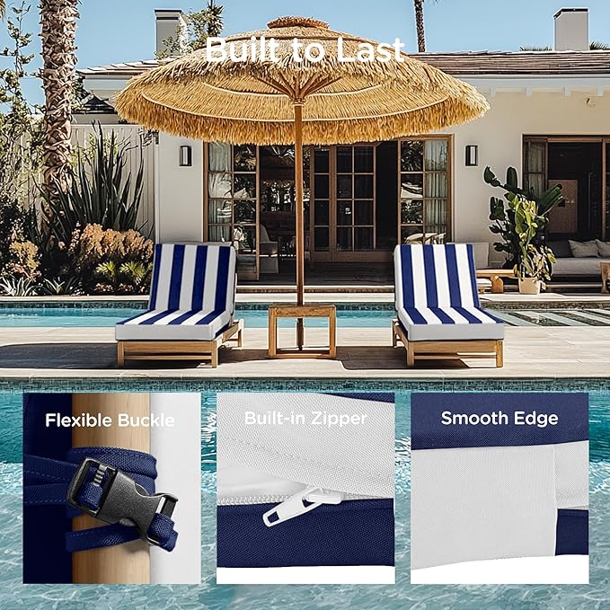 Codi Outdoor Lounge Chair Cushions, Chaise Cushion for Patio Furniture, Double Waterproof Fabric for Pool, Garden and Beach, 72 x 22.5 x 3.5 Inch 1PK Cabana Blue