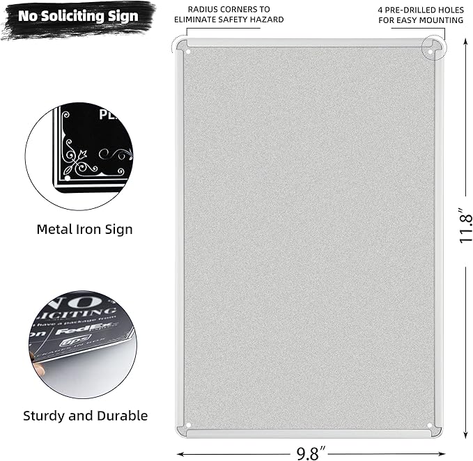 NO SOLICITING Decorative Sign Chic Metal Delivery Sign for Outdoor Yard Front Door or Indoor office Room Wall Decor to Discourage Unwanted Visitors- PLEASE PLACE PACKAGES IN BOX (Color01)