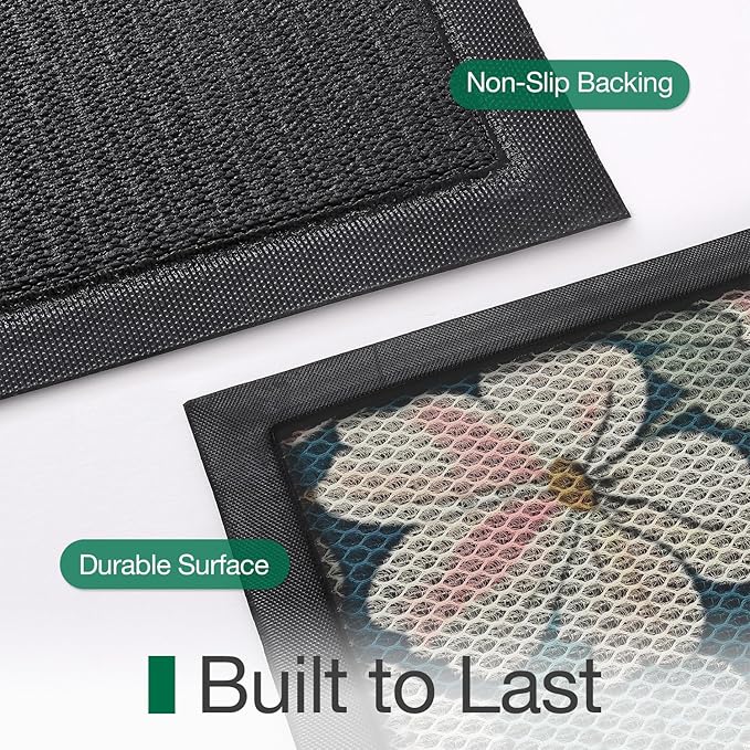 LUMI Outside Door Mat 24x36, Non Slip Rubber Backing Doormat, Low Profile Easy Clean Entrance Mats for Front Back Door Entryway Porch Garage, Bloom Flower