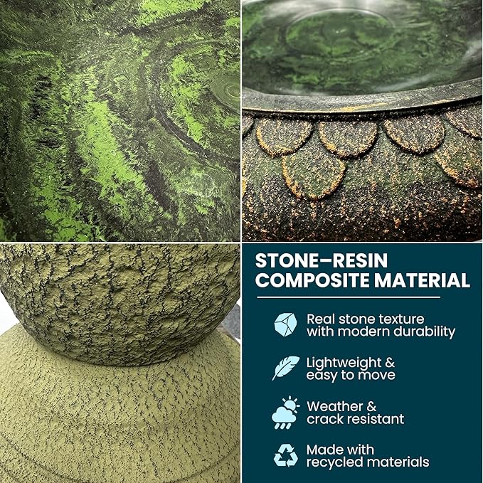 Pedestal Birdbath with Solar Fountain, Resin Stone Composite Outdoor Garden Decor, Standing Bird Bath for Outside Patio Yard, 23-Inch Tall, Garden Fountain, Resin Bird Baths, Hummingbird Bowl