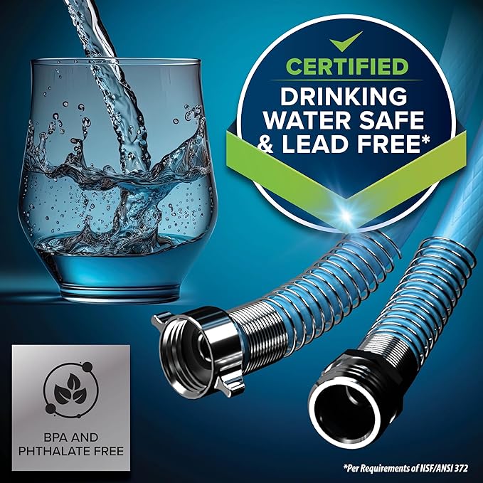 Camco EVOFlex 50-Ft RV Drinking Water Hose - Features Extra Flexible Design w/Stainless Steel Strain Relief Ends - Lead-Free, BPA-Free and Phthalate-Free - 5/8” Inside Diameter (22596)