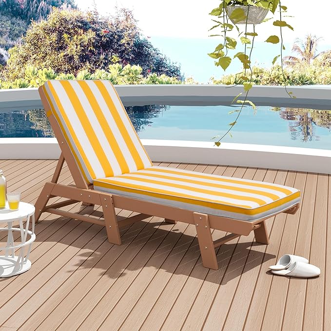 Only choice Outdoor Lounge Chair Cushions Patio Chaise Lounge Replacement Cushions Funiture Seat Cushions Chair Pads (Yellow White Striped-1 pcs)
