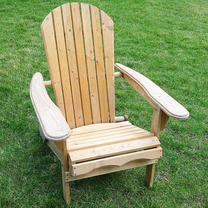 Foldable Wooden Adirondack Chair, Outdoor, Garden, Lawn, Deck Chair, Natural, MPG-ACE010KIT