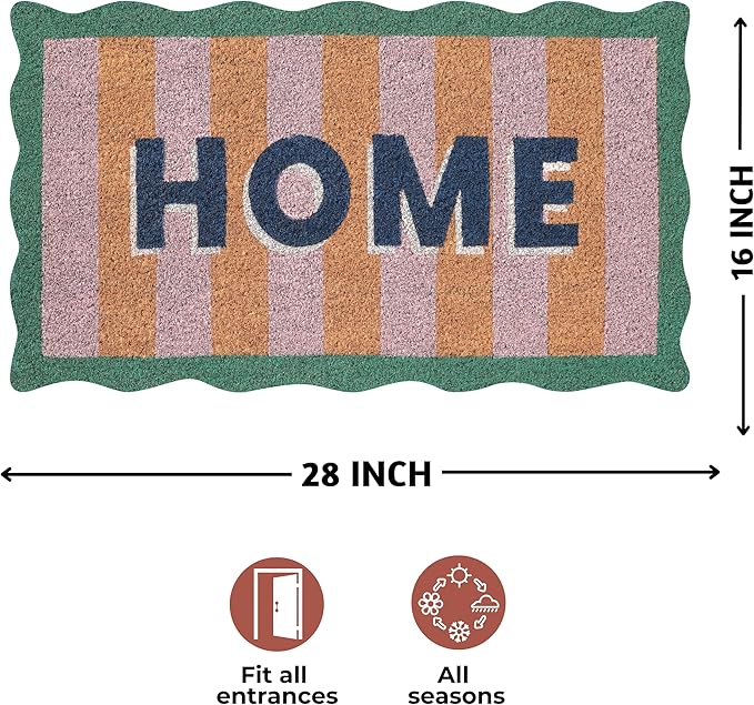 Folkulture Welcome Matt Outdoor | 16 x 28 Scalloped Home Door Mats for Front Door Mat Outside Entrance | Eco Friendly | Welcome-Mats Cute | Coir Door Mats | Outdoor Decor | Durable & Anti Slip