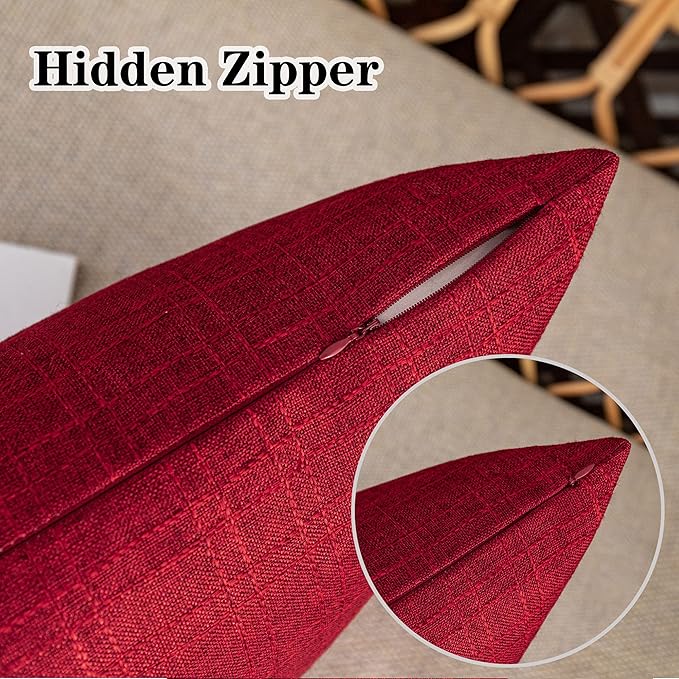 Kevin Textile Outdoor Waterproof Lumbar Pillow Covers 14x24 Inch Pack of 2 Checkered Decorative Rectangle Cushion Throw Pillowcases Shell for Patio Tent Garden Couch Bed Sofa Red