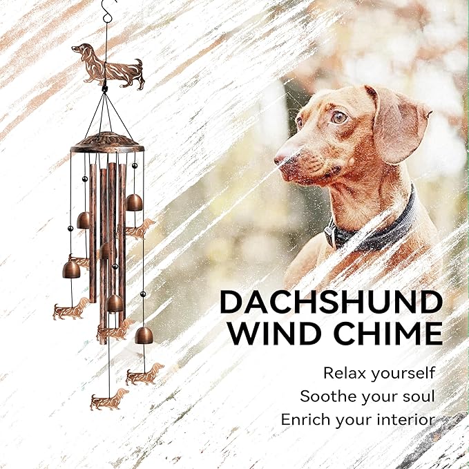 Dachshund Wind Chimes for Outside, Decorative Wind Chimes Dachshund Gifts for Women/Men, Memorial/Birthday Gifts, Garden Decor for Outside, Patio or Yard, Durable Chimes for Outdoors
