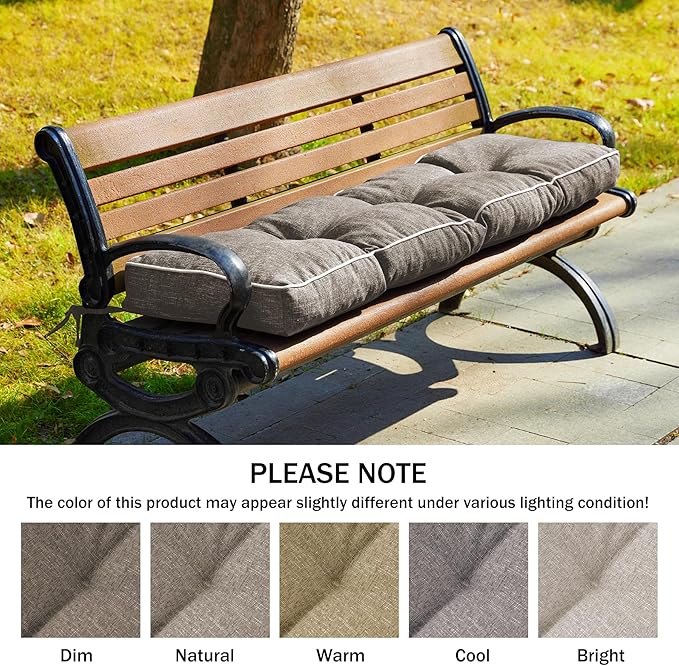 Bench Cushion, 42 x 16 Inch Patio Furniture Cushions with Durable Ties, Soft Memory Foam Bench Cushions for Indoor/Outdoor Furniture with Non-Slip Bottom, Kitchen&Dining, Khaki (Pack of 2)