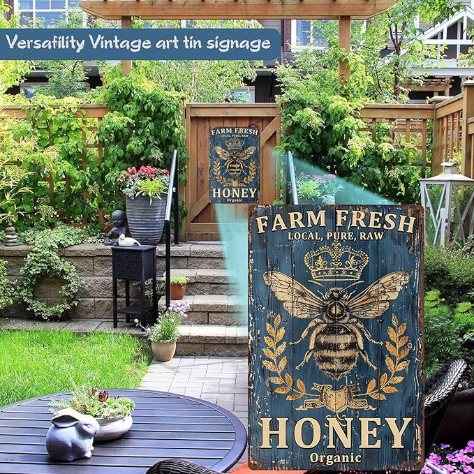 Farm Fresh Bee Honey Vintage Wall Decor Garage Home bar Wall Decoration gift 8 x 12 Inch