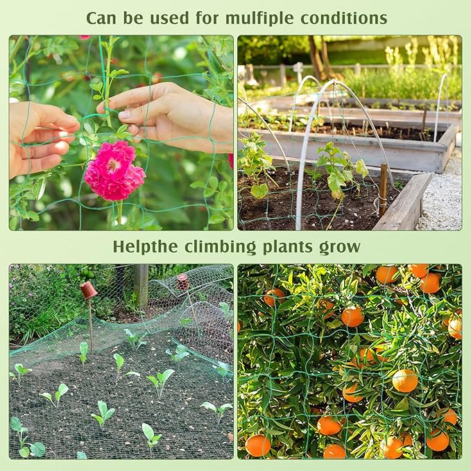 Blulu 8 Pcs Garden Trellis Netting for Climbing Plants 6x16.5 ft Trellis Netting Heavy Duty Mesh Climbing Net Plant Support Vine Net for Vegetables Cucumber Tomato Bean Outdoor Flexible Growing
