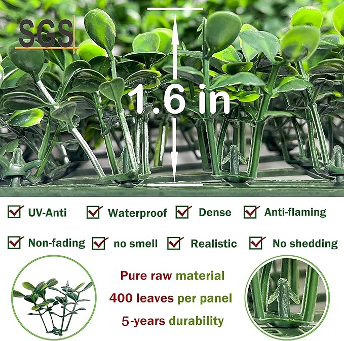 Bybeton Artificial Boxwood Grass Wall Panels,6 Pack 20"x 20" UV-Anti Grass Backdrop& Greenery Wall Panels for Indoor Outdoor Privacy Protected and Garden, Balcony,Privacy Fence Screen Décor