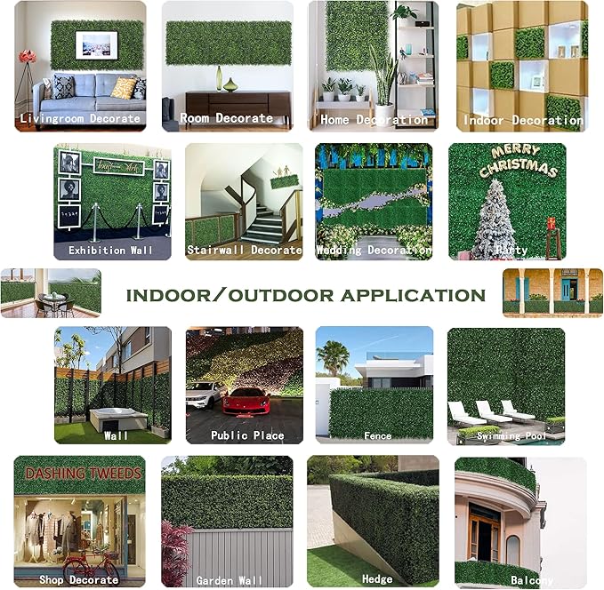 Bybeton Artificial Grass Wall Panel,10"x 10"(12Pcs) Boxwood Faux Green Wall Panels for Interior Wall, Backdrop Wall,Garden Wall and Indoor Outdoor Plant Wall Decor