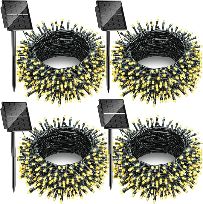SOLARBABY 4 Pack Solar Christmas Lights Outdoor,Total 146Ft 400 LED Solar String Lights Outdoor with 8 Modes,Waterproof Warm White Fairy Light for Outside Garden Patio Xmas Tree Christmas Decoration