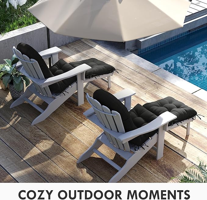 Adirondack Chair Cushion with Ottoman, Folding Adjustable Adirondack Seat Cushions, Waterproof Adirondack Patio Chair Pads for Garden, Deck, or Poolside, Small-Black-2