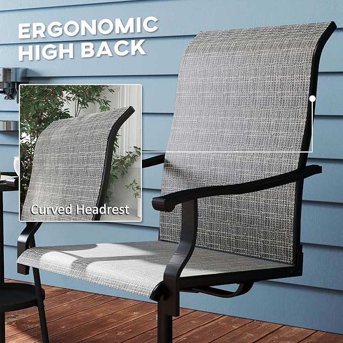Outsunny Outdoor Patio Swivel Chairs Set of 2, High Back Patio Dining Chairs with All-Weather Mesh Fabric and Metal Frame for Backyard, Lawn, Porch or Garden, Gray