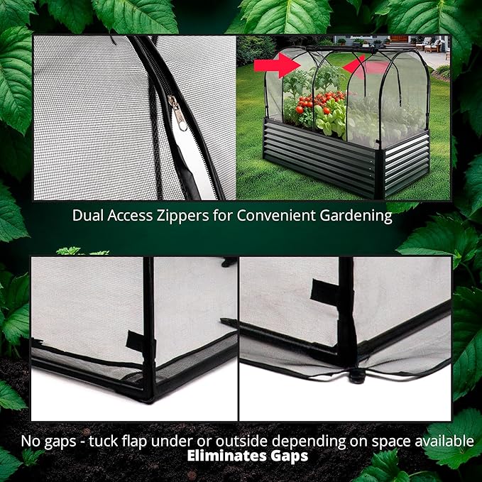 Raised Garden Bed Cover for 6x3 - Premium Black Fiberglass Mesh with Steel Frame for Natural Pest Protection - Dual Zipper Access Crop Cage