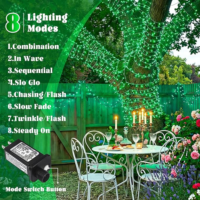 100FT 300 LED Outdoor String Lights, Connectable St Patricks Day Lights Waterproof with 8 Modes, Plug in Clear Wire Twinkle Lights for Indoor Bedroom Home Wedding Patio Decorations, Green