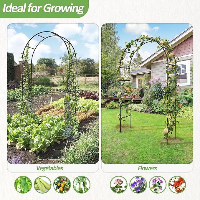 Garden Arch Trellis for Climbing Plants Outdoor - Height: 94.5", Width: 55", Sturdy Metal Garden Arbor with Rust-Proof Coating, Garden Arch for Wedding Decorations and Balloon Arch Stand