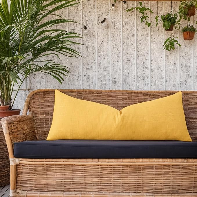 Kevin Textile Outdoor Waterproof Long Lumbar Pillow Cover 14x36 Inch Pack of 1 Checkered Decorative Rectangle Cushion Throw Pillowcases Shell for Patio Tent Garden Couch Bed Sofa Yellow