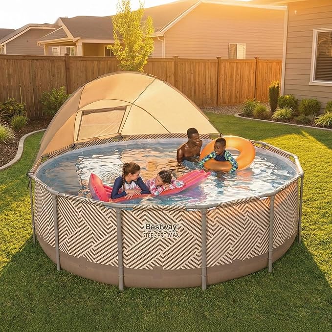 Bestway Steel Pro MAX 13' x 42" Above Ground Pool, Round Metal Frame Outdoor Swimming Pool Set with Canopy, Filter Pump, Ladder, and Cover, Taupe