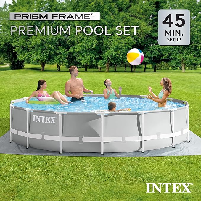 Intex 26723EH 15 Feet by 42 Inches Prism Frame Above Ground Swimming Pool Set with Debris Cover, Ladder, and 120 Volt 1000 GPH Cartridge Filter Pump