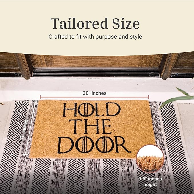 THEODORE MAGNUS Funny Door Mat - Welcome Mat for Front Door with Non-Slip Backing - Durable Coir Doormat - Perfect for Outside Entrance Matt - Outdoor/Indoor - Hold The Door - 17" x 30"