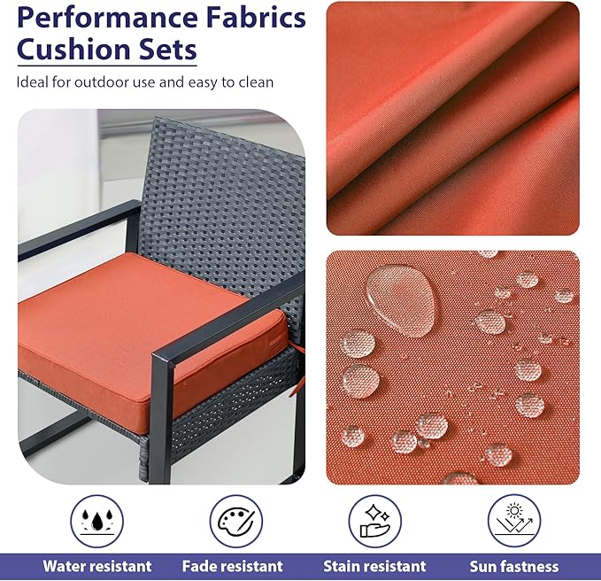 Outdoor Chair Cushions Set of 4 -Waterproof Outdoor Seat Cushions for Patio Furniture, Patio Chair Cushion with Handle and Ties, Square Out Door Chair Pads,19" x 19" x 3", Spice