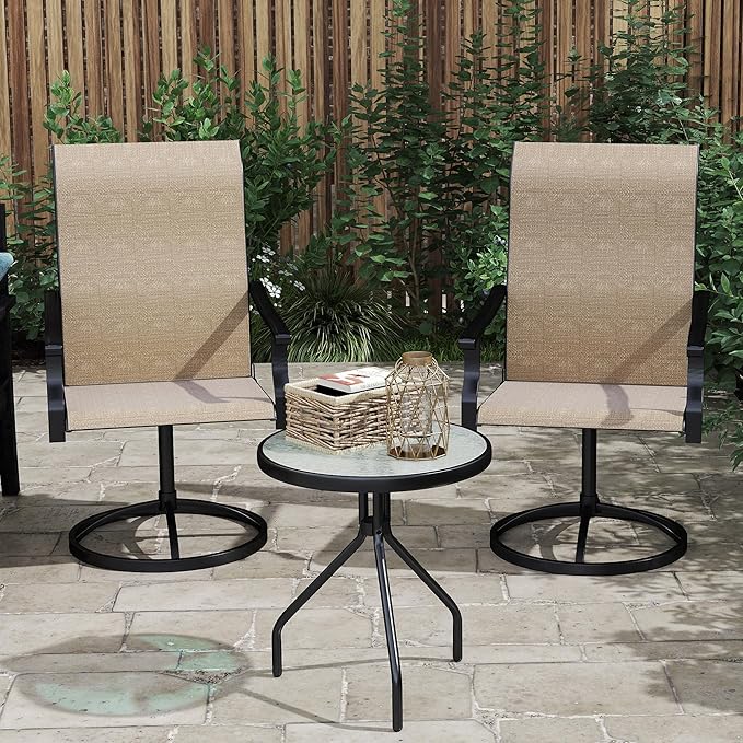 Outsunny Outdoor Patio Swivel Chairs Set of 2, High Back Patio Dining Chairs with All-Weather Mesh Fabric and Metal Frame for Backyard, Lawn, Porch or Garden, Brown
