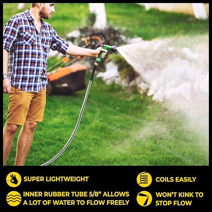 Bionic Steel PRO 100 Ft Garden Hose with Nozzle, Premium 304 Stainless Steel Metal Water Hose 100Ft Flexible Hose, Rust Proof, Lightweight, Heavy Duty, Crush Resistant Fittings, 500 PSI, 2025 Model
