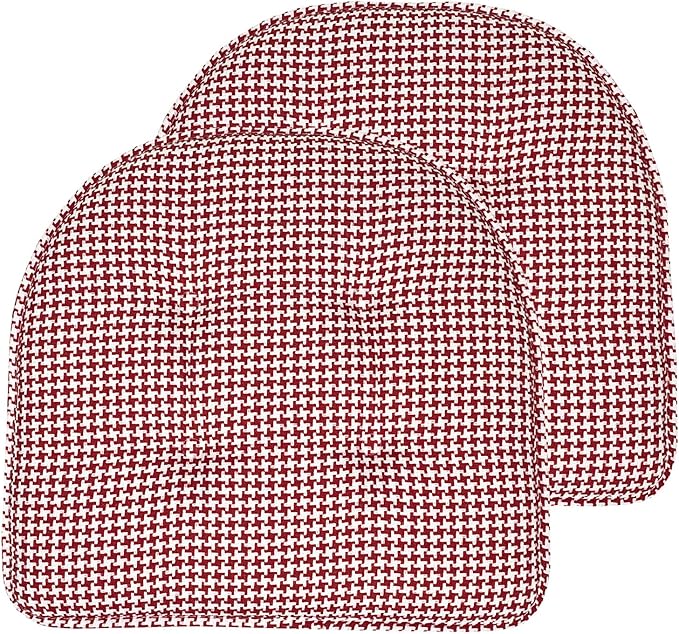 Sweet Home Collection Chair Cushion Memory Foam Pads Tufted Slip Non Skid Rubber Back U-Shaped 17" x 16" Seat Cover, 2 Count (Pack of 1), Houndsooth Red