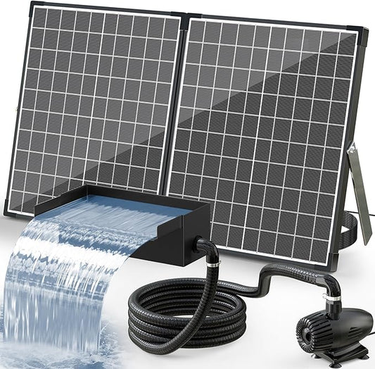 POPOSOAP Solar Pond Waterfall Spillway Kit, 55W Folding Solar Panel & Pond Pump Included, DIY Water Feature for Garden, Balcony, Indoor Aquarium & Small Ponds-P5552
