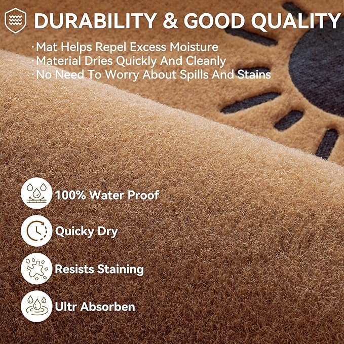 Dirt Trapping Outdoor Welcome Mats, 31x47 Durable Non-Slip Door Mat Outside Entrance, Low Profile Easy Clean Doormat for Patio Porch Front Indoor Entryway, Brown