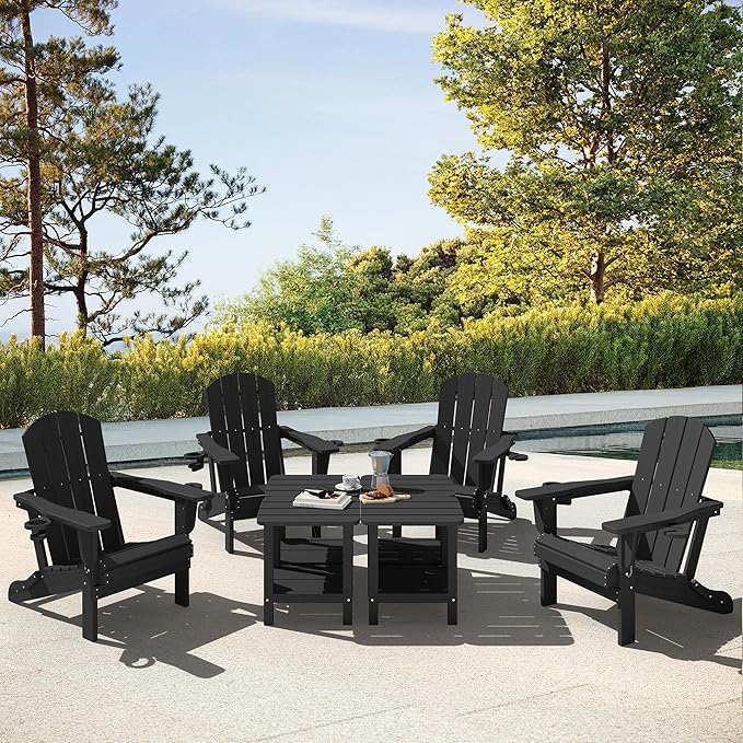 SERWALL Double Adirondack Side Set of 4, Table Rectangular End Table, Black