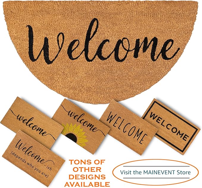 MAINEVENT Welcome Half Circle Door Mat Outdoor 30x17 Inch, Half Circle Outdoor Mat for Covered Porch Patio, Half Round Door Mat w/Anti-Slip PVC Backing
