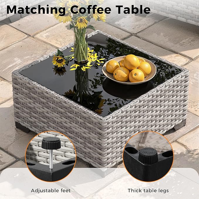 12-Seat Modern Outdoor Wicker Rattan Patio Furniture Set with 55,000 BTU Fire Pit Table, Thick 4″ Cushions, All-Weather Dual-Strand Rattan, Rust-Resistant Steel Frame,Black