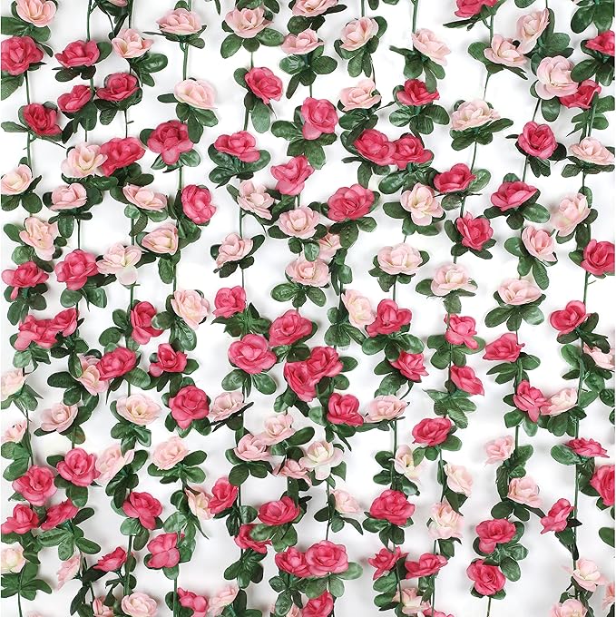 BLEUM CADE 16Pcs 131.2Ft Flower Garland Artificial Rose Vines for Bedroom, Cute Fake Hanging Flower Vines Floral Garland Decorations for Wedding Party Wall Room Decor Aesthetic