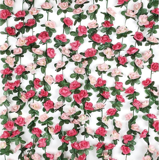 BLEUM CADE 16Pcs 131.2Ft Flower Garland Artificial Rose Vines for Bedroom, Cute Fake Hanging Flower Vines Floral Garland Decorations for Wedding Party Wall Room Decor Aesthetic