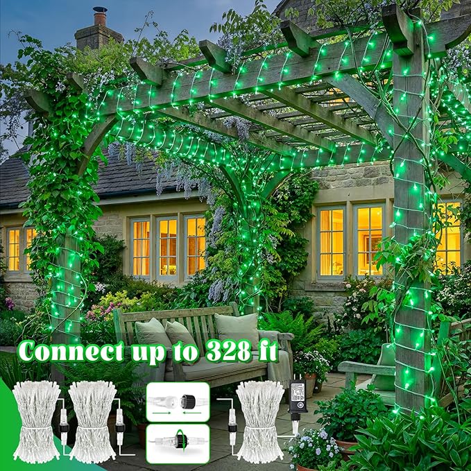 165FT 500 LED Outdoor String Lights, Connectable St Patricks Day Lights Waterproof with 8 Modes, Plug in Clear Wire Twinkle Lights for Indoor Bedroom Garden Wedding Patio Decorations, Green