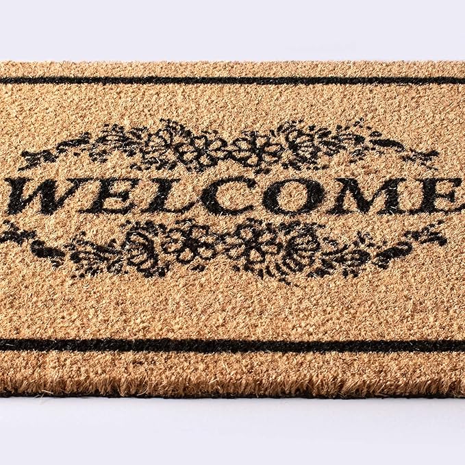LuxUrux Welcome Mat Outdoor Doormat, with Heavy-Duty PVC Backing - Natural - Perfect Color/Sizing for Outdoor/Indoor uses. (17 x 30, Natural Brown - Welcome)