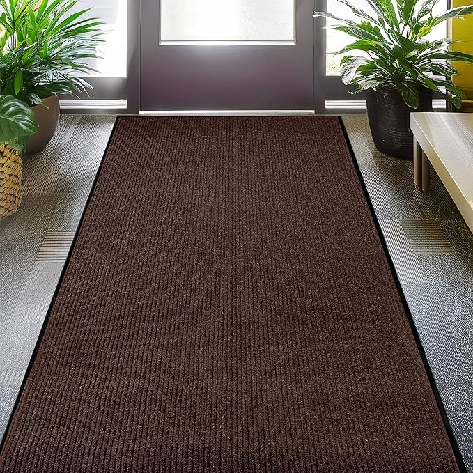LuxUrux Ultimate Durability Heavy Duty Rubber Door Mat - Stylish, Low-Profile, Waterproof, and Easy to Clean - Ideal for Indoor and Outdoor Use in High Traffic Areas (4 x 6 Feet, Striped Brown)