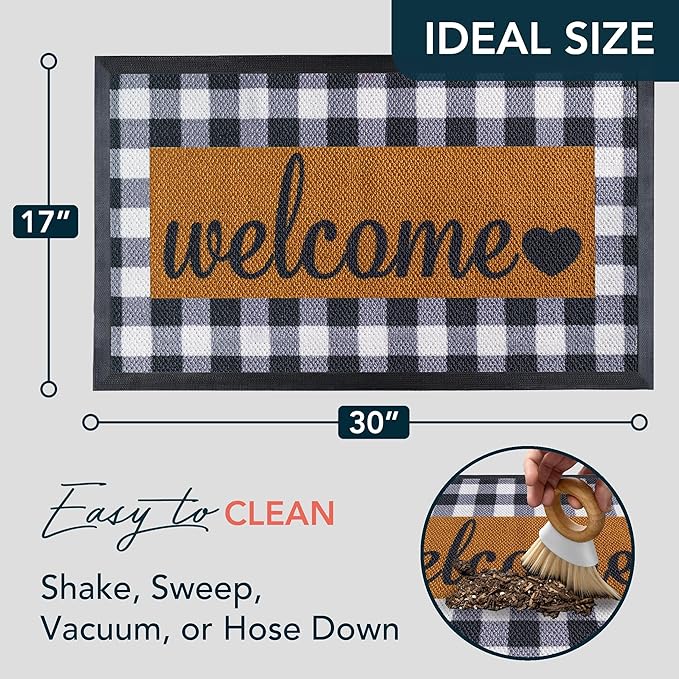 ubdyo Welcome Mat for Front Door Outside - Dirt Trapping Doormat Outdoor Entrance - Low Profile Welcome Matt Outdoor - Rubber Backing Anti Slip Door Mat - Regular 30'' x17'' (Checkered)