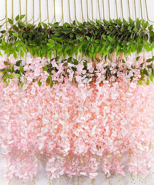 108pcs Artificial Wisteria Flowers 3.6 Feet/Piece Pink Dense Artificial Fake Wisteria Vine Ratta Hanging Garland Silk Flowers String Home Party Wedding Decor（Pink-Dense）