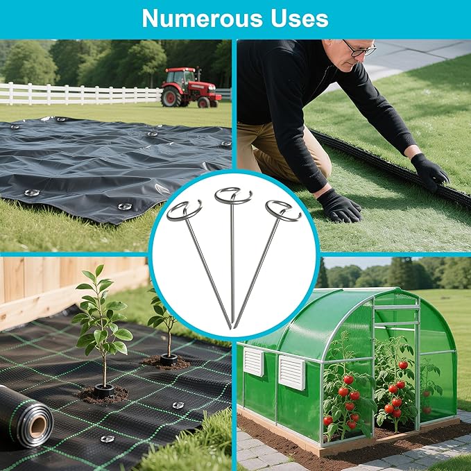 50 pcs Landscape Fabric Stake, 6-inch Galvanized Round Head Landscape Nail Steel Anti Bending Weed Barrier Stake, Used for Plant Cover, Lawn, Fence, and Ground Garden Stake