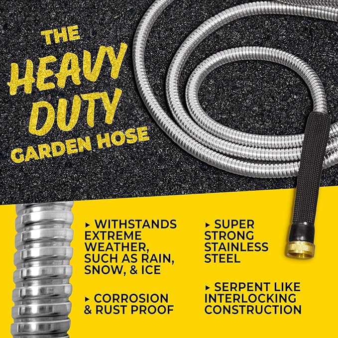 Bionic Steel PRO 100Ft Garden Hose with Nozzle,Premium 304 Stainless Steel Metal Water Hose 100Ft Flexible-Hose,Rust Proof,Lightweight,Heavy Duty,Crush Resistant Fitting,500 PSI,2025 Model,(Pack of 2)