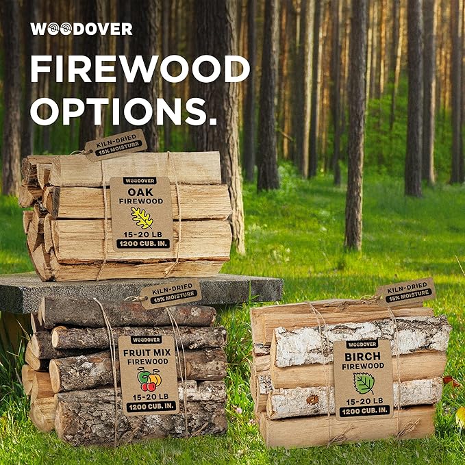 15" Oak Firewood Logs, with Fire Starters Set, Kiln-Dried Wood for Fire Pit, Seasoned Logs for Fireplace, Campfire, Firewood Bundle, Pizza Oven, Split Wood for Solo Stove, 1200 cub. in., 15-20lb