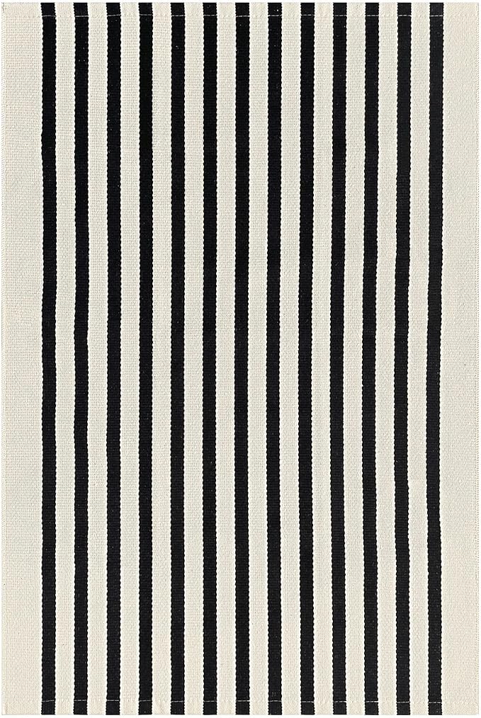 KOZYFLY Black and Beige Striped Porch Rug 2x3 Ft Small Area Rug Cotton Outdoor Doormat Front Door Rug Washable Outdoor Rug Farmhouse Layered Door Mat for Front Door Entryway Patio Porch