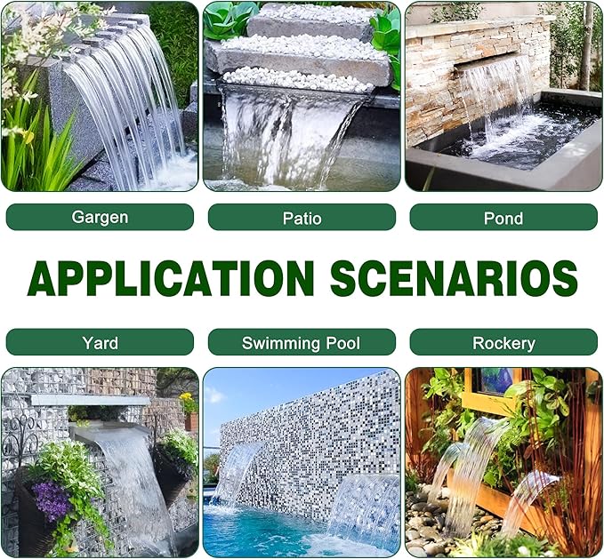 LONGRUN Waterfall Pool Fountain, Updated 5.9'' Wider Open Lip Stainless Steel Waterfall Spillway, Decorative Water Feature for Swimming Pools, Koi Ponds, Spa & Garden - 11.8''